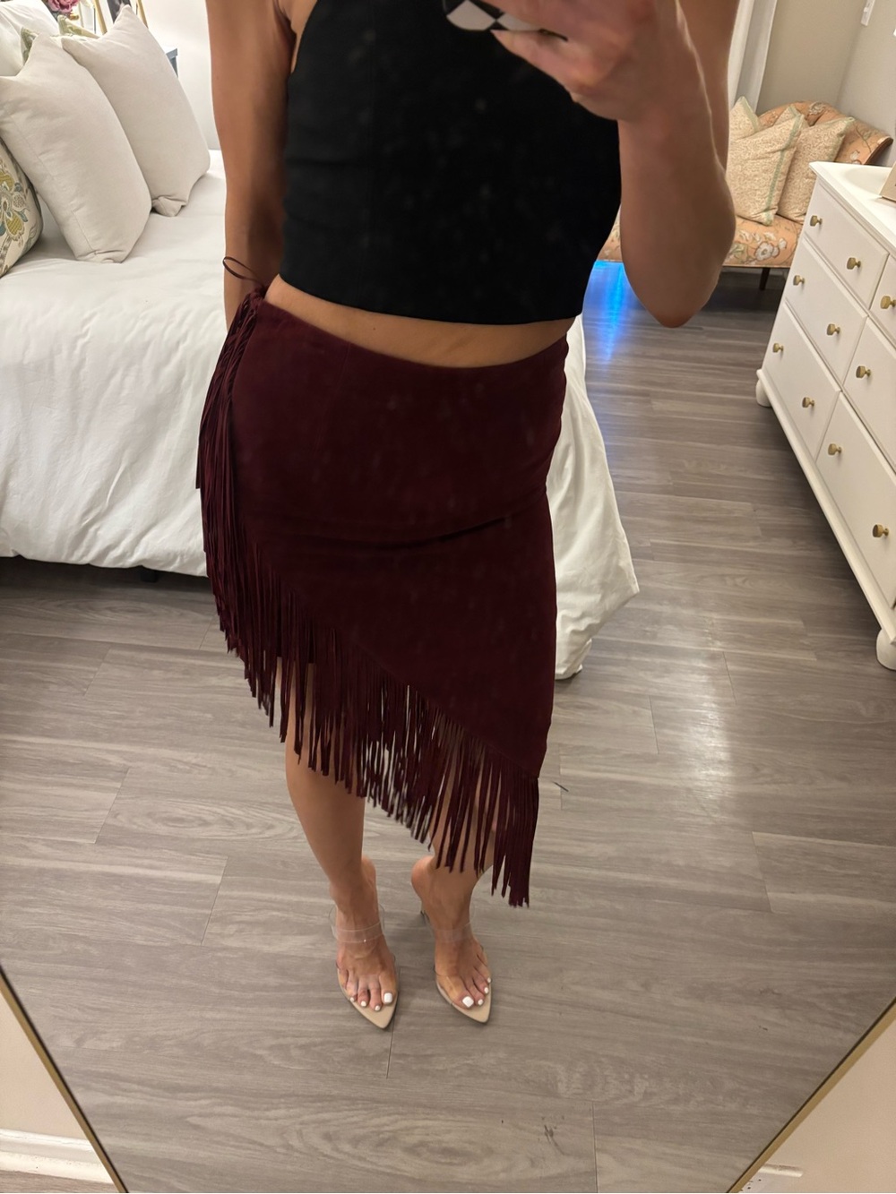 Intermix Genuine Suede Fringe Skirt in Burgundy 🍷 - Picture 2 of 6